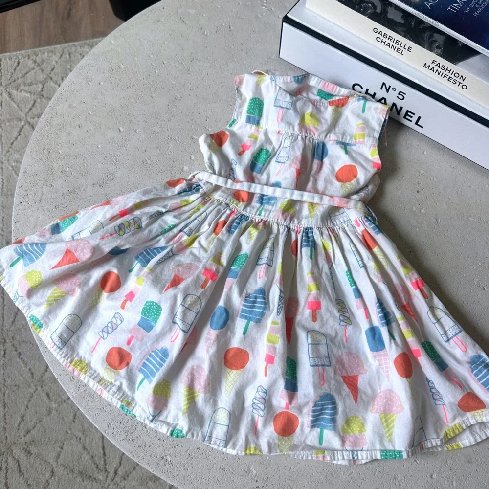 Marks & Spencer Kids Ivory Ice Cream Print Cotton Belted Shirt Dress 1-1.5 Year